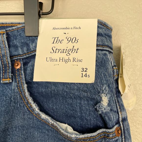 Abercrombie And Fitch The 90's Straight Ultra High Rise Jeans 32S Distressed NWT - Picture 8 of 15